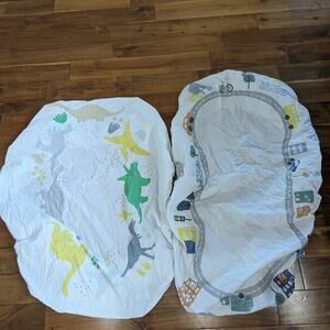 Crate & Barrel Organic Cotton Crib Sheets Dinosaur City Road White